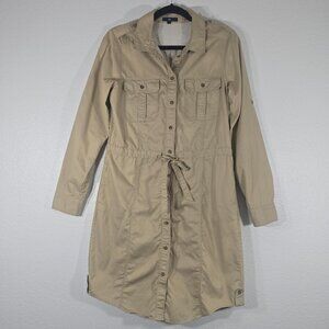 Gap Women Shirt Dress Medium Utility Pockets Long Sleeve Khaki Neutral Preppy